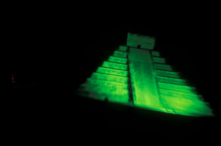 The Maya Ruins with the Kukulkan Pyramide of Chichen Itza in the Province Yucatan in Mexico in...
