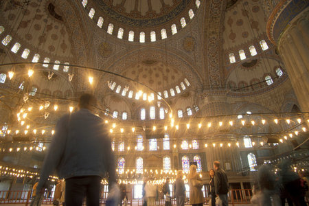 the Sultan Ahmed Mosque or Blue Mosque in the old town of the city Istanbul in Turkey.  Turkey,...