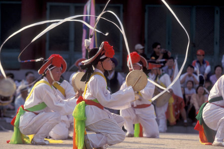 a traditional korean dance show in the city of Seoul in South Korea in EastAasia.  Southkorea,...