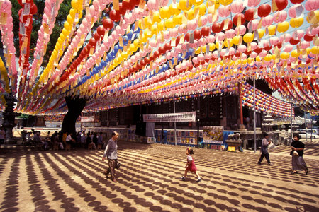 traditional lanterns at the Jogyesa temple in the city of Seoul in South Korea in EastAasia.  Southkorea, Seoul, May, 2006のeditorial素材