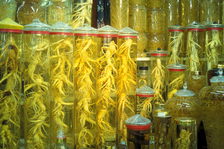 ginseng in a shop on a market in the city of Seoul in South Korea in EastAasia.  Southkorea, Seoul, May, 2006のeditorial素材