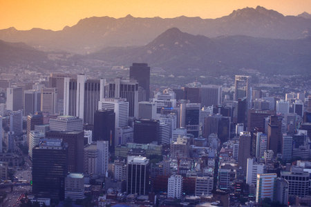 the view from the Seoul Tower in the city centre of Seoul in South Korea in EastAasia.  Southkorea,...