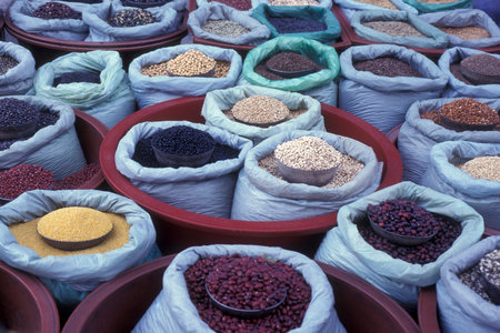 Grain and Beans on a market in the city of Seoul in South Korea in EastAasia.  Southkorea, Seoul,...