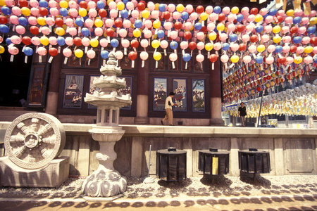 traditional lanterns at the Jogyesa temple in the city of Seoul in South Korea in EastAasia.  Southkorea, Seoul, May, 2006のeditorial素材