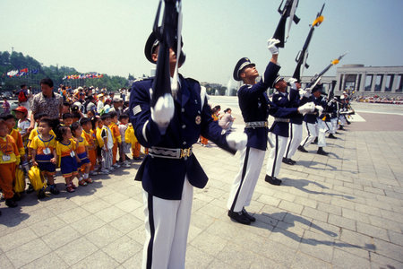 the army at a parade at the Korean War Memorial in the city of Seoul in South Korea in EastAasia. ...