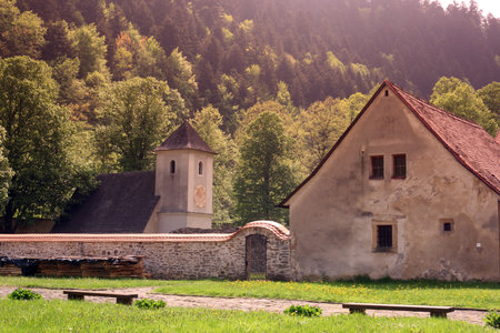 the landscape at the Border Poland to Slovakia with the town of Sromowce Nizne in Poland and Cerveny...