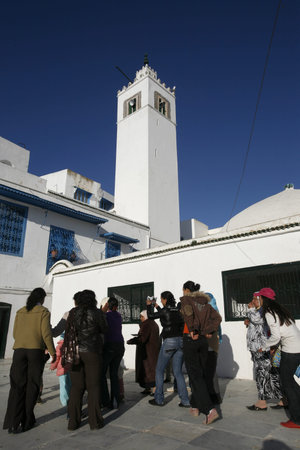 the Mosque of Sidi Bou Said in the Old Town of Sidi Bou Said near the City of Tunis in north of Tunisia in North Africa,  Tunisia, Sidi Bou Said, March, 2009のeditorial素材