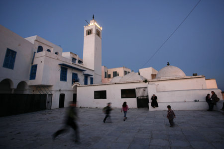 the Mosque of Sidi Bou Said in the Old Town of Sidi Bou Said near the City of Tunis in north of Tunisia in North Africa,  Tunisia, Sidi Bou Sair, March, 2009のeditorial素材