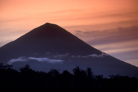The Landscape with a Volcano on the Island Bali in Indonesia.  Indonesia, Bali, March, 5, 2001のeditorial素材