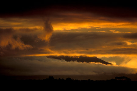 The Landscape with a Volcano on the Island Bali in Indonesia.  Indonesia, Bali, March, 5, 2001のeditorial素材