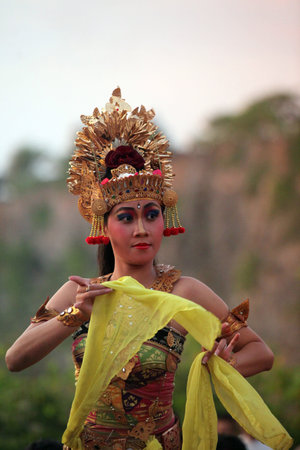 traditional Bali Dance near the temle of Ulu Watu Tempel on the island Bali in indonesia in southeastasiaのeditorial素材