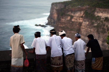 people near the temple of Ulu Watu Tempel on the island Bali in indonesia in southeastasiaのeditorial素材