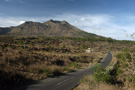 the landscape at the Lake Batur with the volcano Mt. Batur on the island Bali in indonesia in southeastasiaのeditorial素材