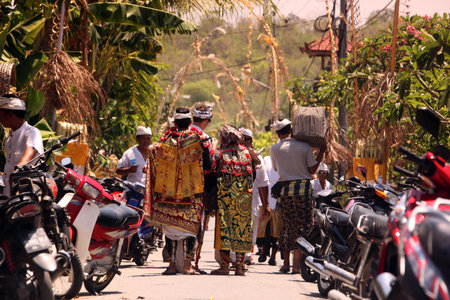 people at the big ceremony in the village on the Island Nusa Lembongan Island near the island Bali in indonesia in southeastasiaのeditorial素材