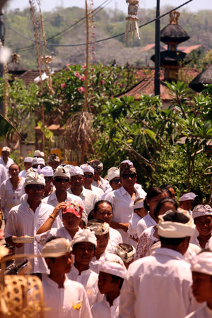 people at the big ceremony in the village on the Island Nusa Lembongan Island near the island Bali...
