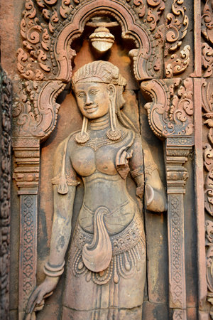 The Tempel Ruins of  Banteay Srei about 32 Km north of the Temple City of Angkor near the City of...