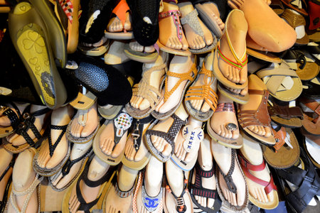 a shoe shop in the Psar Chaa or Old Market in the City of Siem Reap in Cambodia.  Cambodia, Siem...