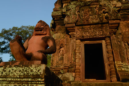 The Tempel Ruins of  Banteay Srei about 32 Km north of the Temple City of Angkor near the City of Siem Reap in the west of Cambodia.  Cambodia, Siem Reap, April 2014のeditorial素材
