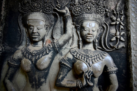 a apsara stone carving at the Angkor Wat Temple in the Temple City of Angkor near the City of Siem...