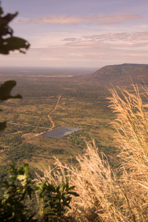 the view from the Khmer Temples of Prsat Preah Vihear north of the town Sra Em in the province of...