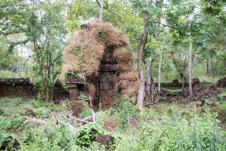 the Khmer Temple of Prasat Neak Buos east of the Town of Sra Em north of the city Preah Vihear in...