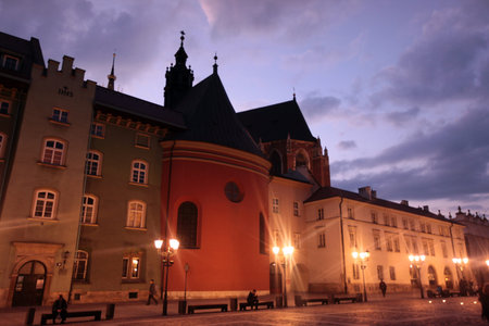 the architecture at the Rynek Glowny square in the old town of Cracow in Poland in east Europe.のeditorial素材