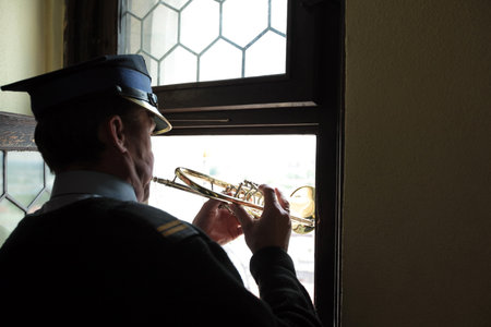 the famous trumpet call at the church of St Mary in the old town of Cracow in Poland in east Europe.のeditorial素材