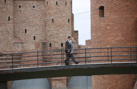 the citywall in the old town  in the City of Warsaw in Poland, East Europe.