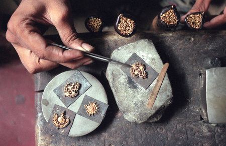 Working People in a Jewelry Factory in the City of Jaipur in the Province of Rajasthan in India. ...