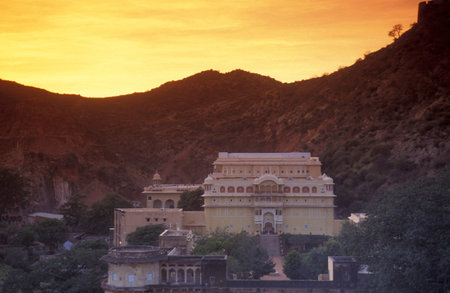 a view of the Samode Palace Hotel near the City of Jaipur in the Province of Rajasthan in India.  India, Jaipur, January, 1998のeditorial素材