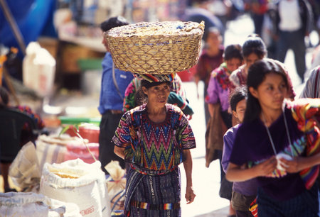 people in traditional clotes at the Market in the Village of  Chichi or Chichicastenango in Guatemala in central America.のeditorial素材
