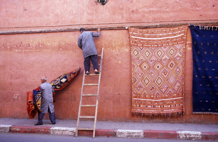 The Souq or Bazzar or Market in the old town of Marrakesh in Morocco in North Africa.のeditorial素材