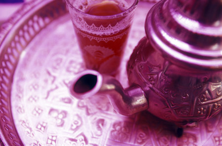 A Tea House at the Djemma del Fna Square in the old town of Marrakesh in Morocco in North Africa.