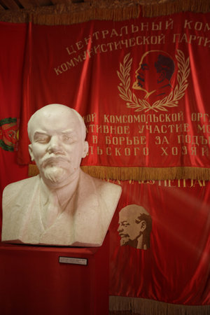 The historic Grutapark with old statues of Lenin and Stalin near the town of Druskininkai in the...