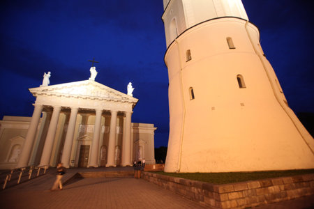 The old Town of the City Vilnius with the clocktower and the Johanneschurch  in the Baltic State of Lithuania,のeditorial素材