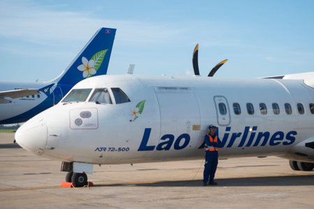 the airport in the town of Phonsavan in the province Xieng Khuang in north Lao in southeastasia.