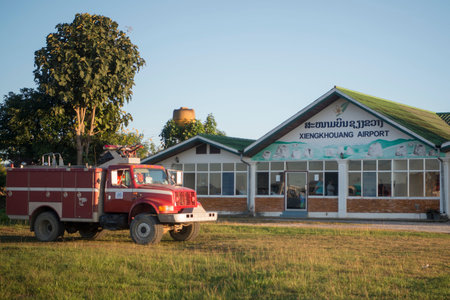 the airport in the town of Phonsavan in the province Xieng Khuang in north Lao in southeastasia.