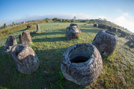 the plain of jars sit1 in the morning near the town of Phonsavan in the province Xieng Khuang in north Lao in southeastasia.のeditorial素材