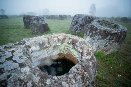 the plain of jars sit1 in the morning near the town of Phonsavan in the province Xieng Khuang in north Lao in southeastasia.のeditorial素材