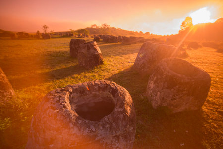 the plain of jars sit1 in the morning near the town of Phonsavan in the province Xieng Khuang in north Lao in southeastasia.のeditorial素材