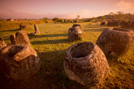 the plain of jars sit1 in the morning near the town of Phonsavan in the province Xieng Khuang in north Lao in southeastasia.のeditorial素材