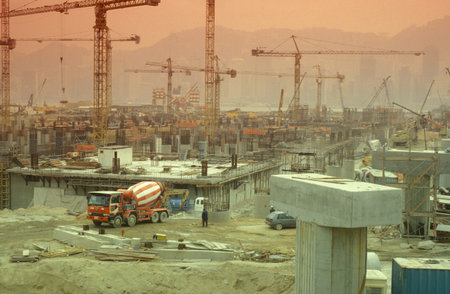 a road construction in the city of Hongkong in Hongkong.  China, Hongkong, May, 1997