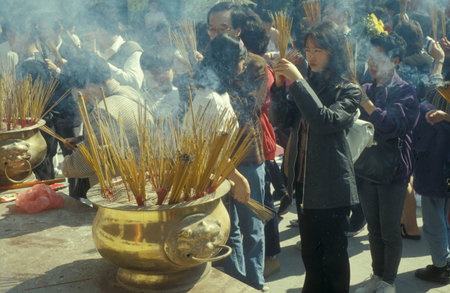 the Chinese Temple Wong Tai Sin in the city of Hongkong in Hongkong.  China, Hongkong, May, 1997のeditorial素材