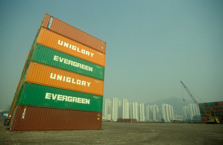 the Container and Freight ship Harbour in the city of Hongkong in Hongkong.  China, Hongkong, May,...