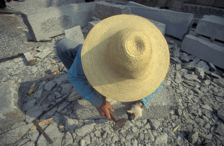 stone metz worker and Construction at the Temple and Pavillon of Prince Teng at the Ganjiang River...