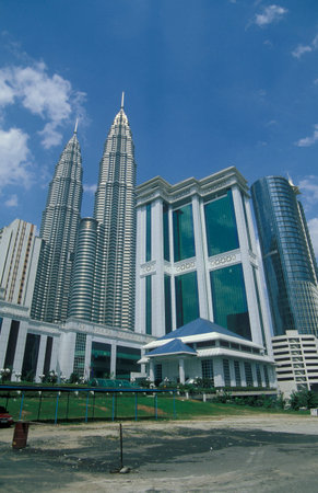 the architecture of the Petronas Twin Towers in the city of Kuala Lumpur in Malaysia.  Malaysia,...