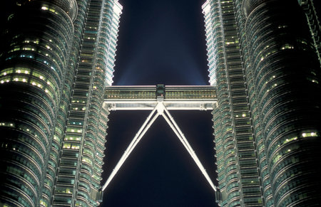 the architecture of the Petronas Twin Towers in the city of Kuala Lumpur in Malaysia.  Malaysia,...