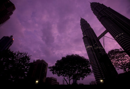 the architecture of the Petronas Twin Towers in the city of Kuala Lumpur in Malaysia.  Malaysia,...
