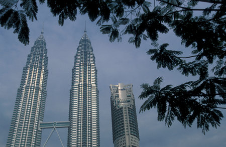 the architecture of the Petronas Twin Towers in the city of Kuala Lumpur in Malaysia.  Malaysia,...