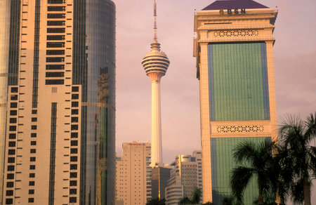 the KL Tower and Communications Tower in the city of Kuala Lumpur in Malaysia.  Malaysia, Kuala...